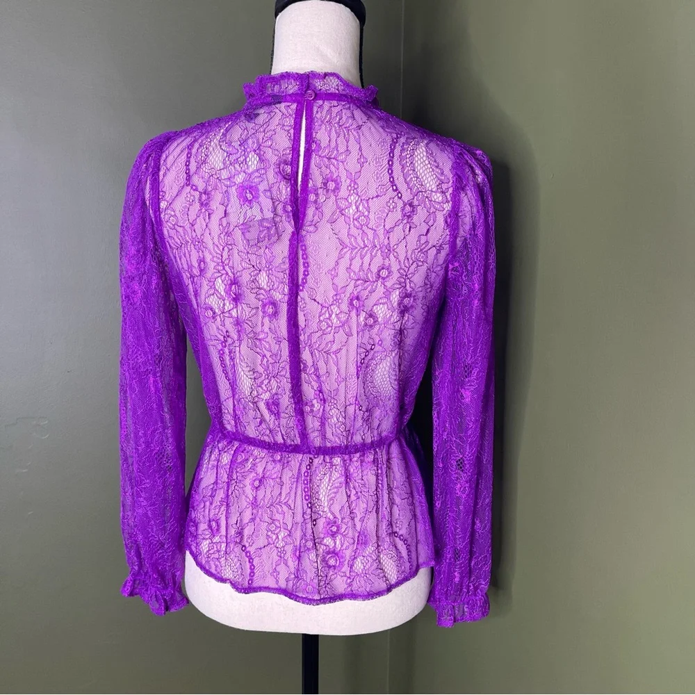 Banana republic purple high neck lace peplum top XS petite - Picture 2 of 14